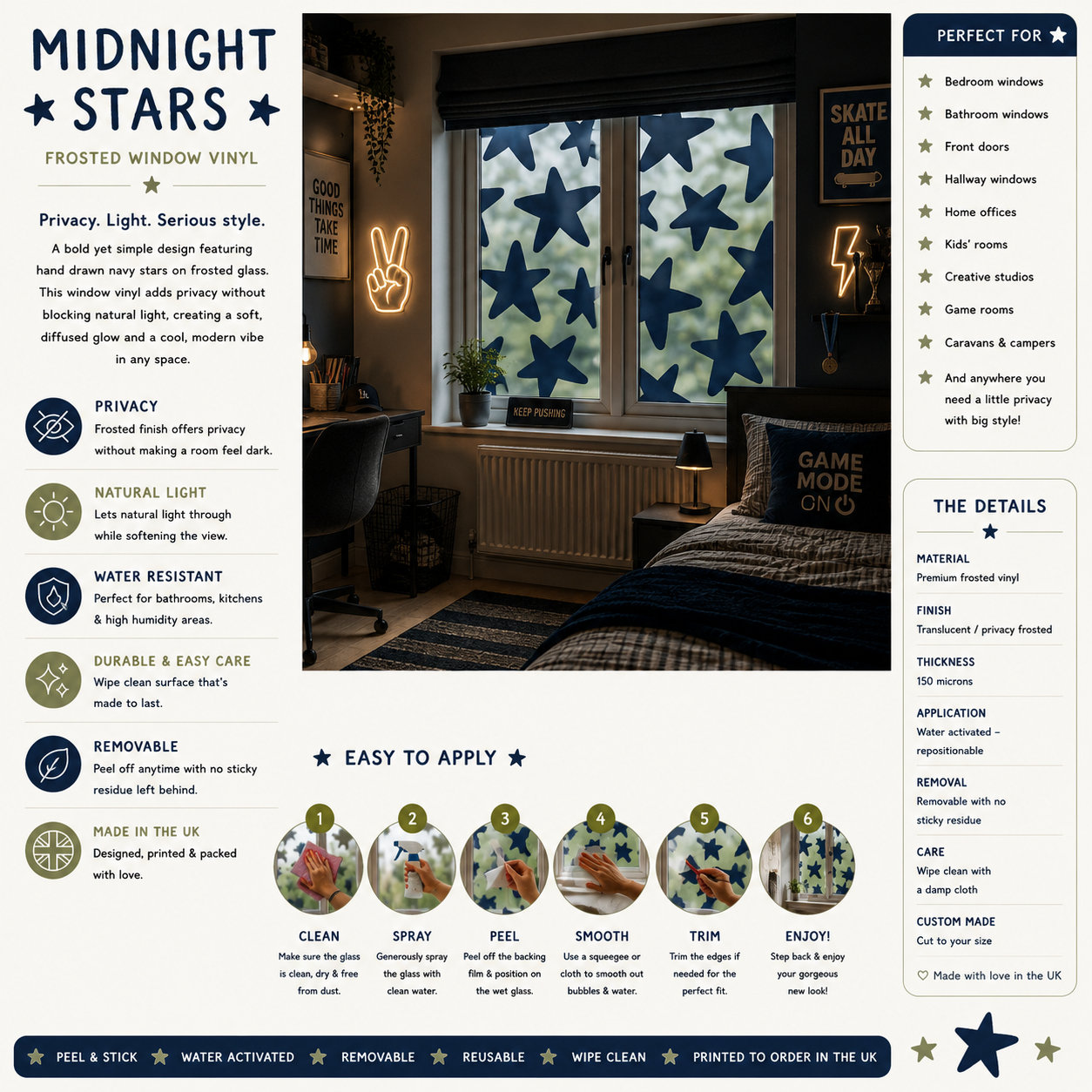 Midnight Stars | Frosted Window Vinyl