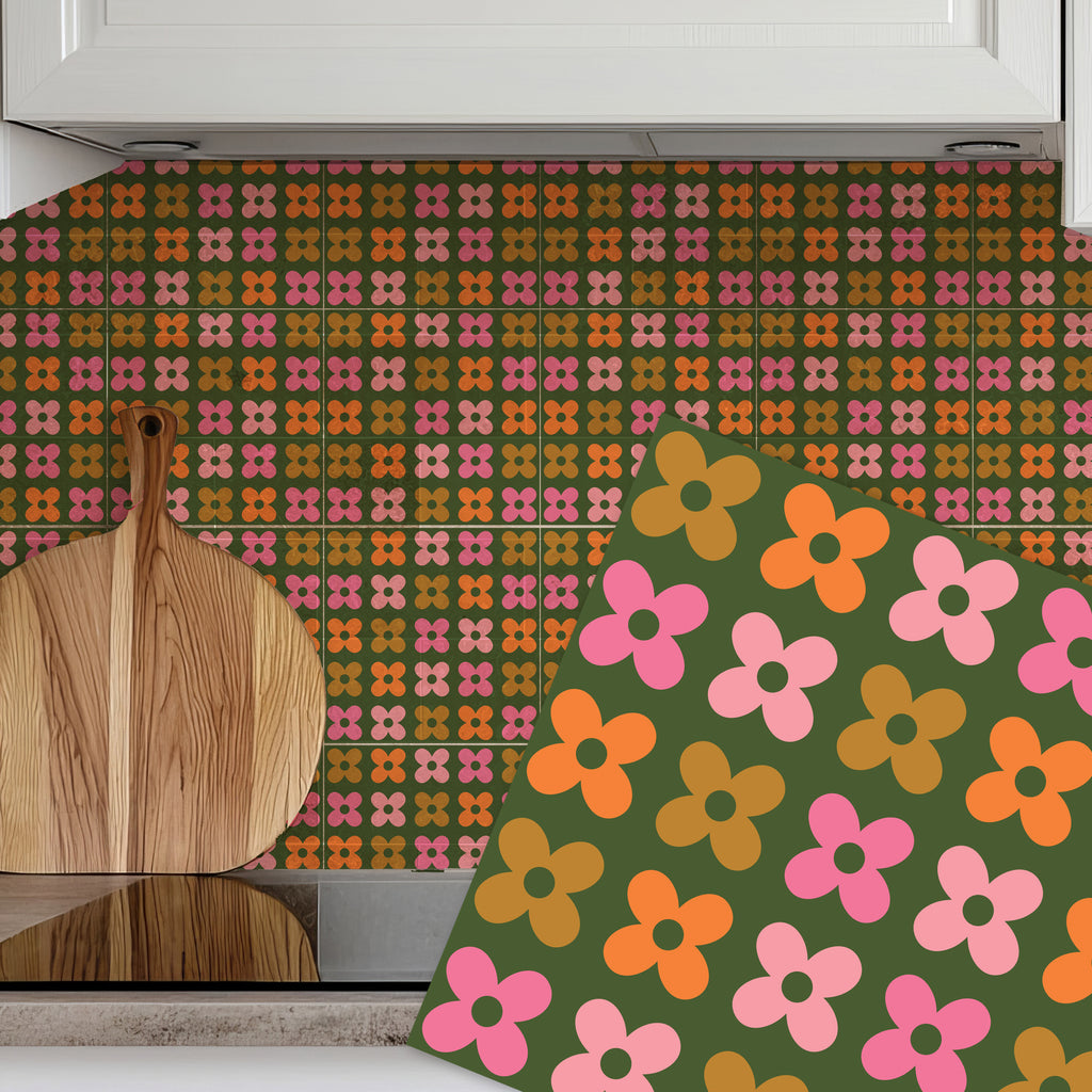 Tiles: Groovy Petals (Olive Orange)