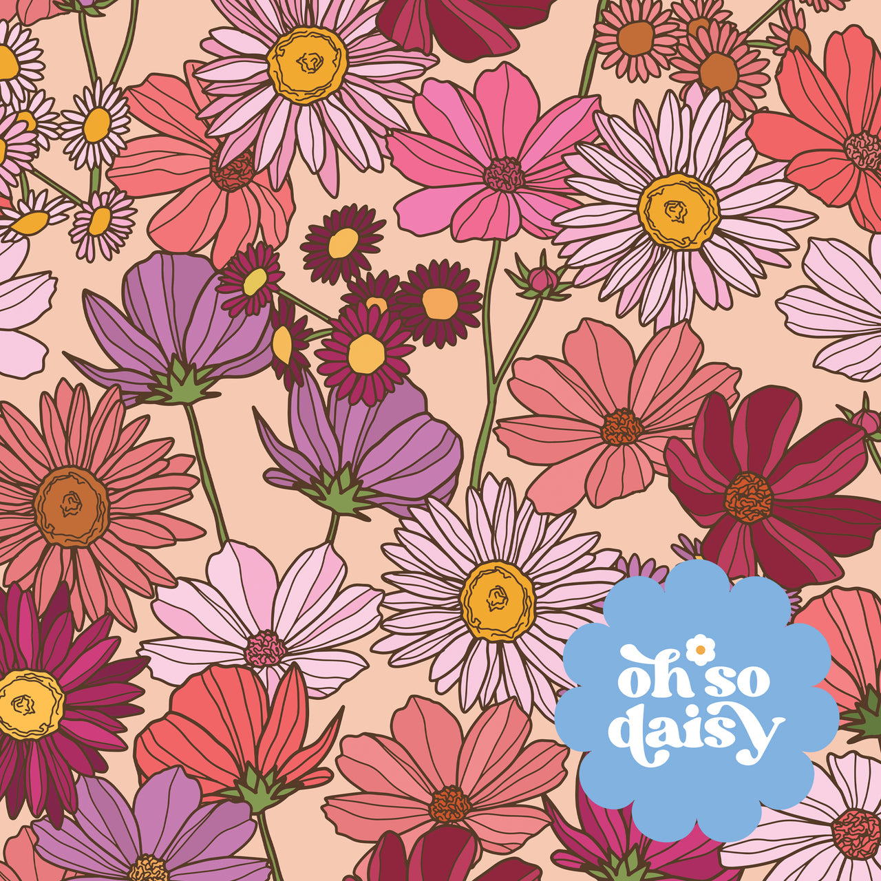 'Wildflower About You' pattern by Oh So Daisy up close on peel & stick vinyl wallpaper and covering
